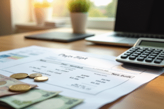 Bulletin de salaire et calculatrice sur bureau moderne