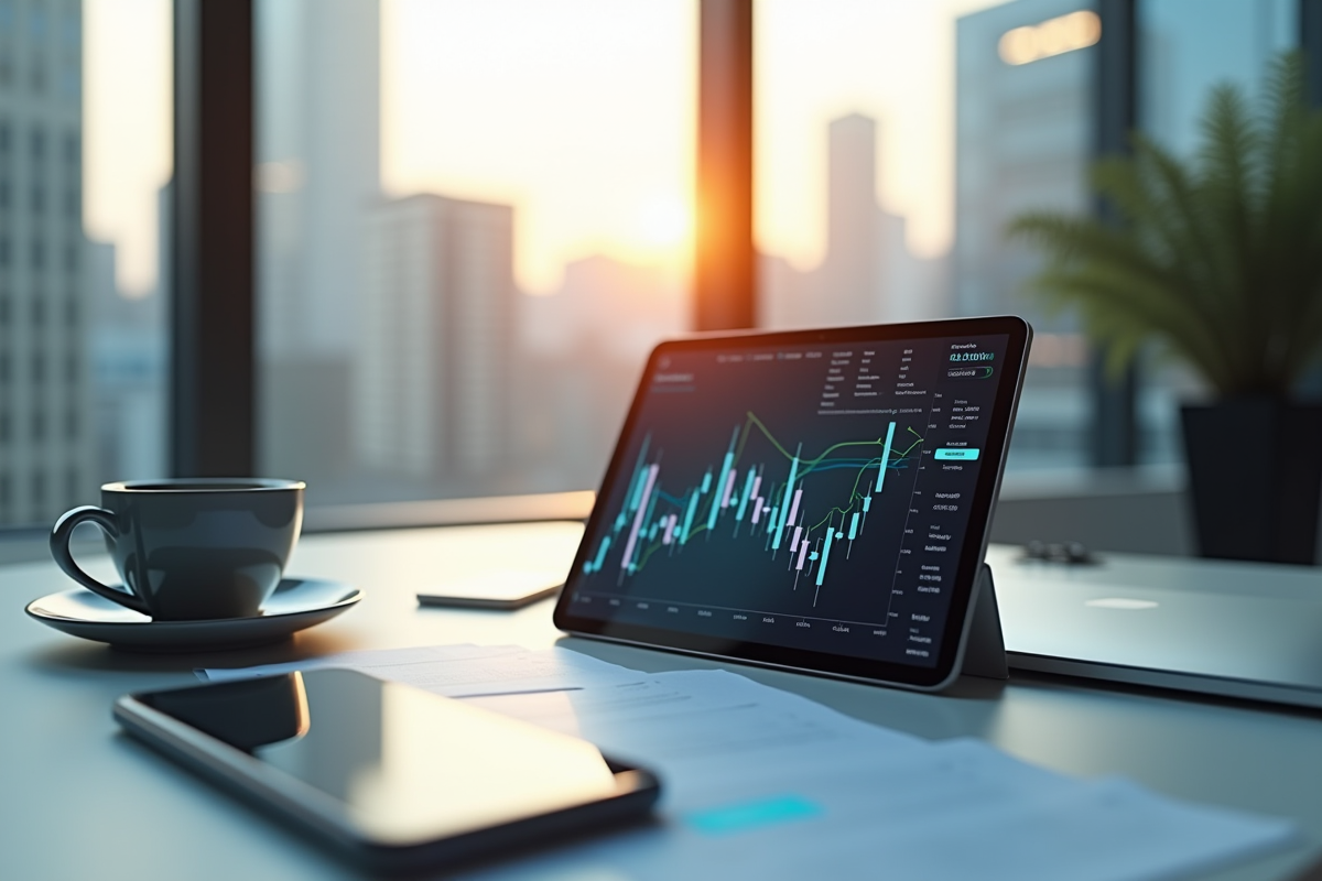 Bureau moderne avec tablette et smartphone fintech