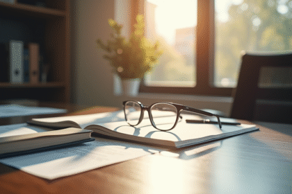 Bureau moderne avec livres de droit et documents légaux