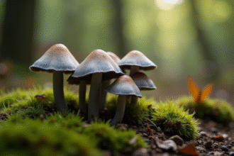 Champignons chanterelle gris dans la forêt humide