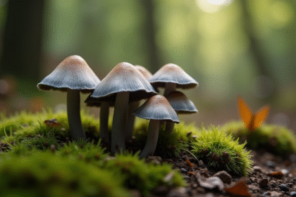 Champignons chanterelle gris dans la forêt humide