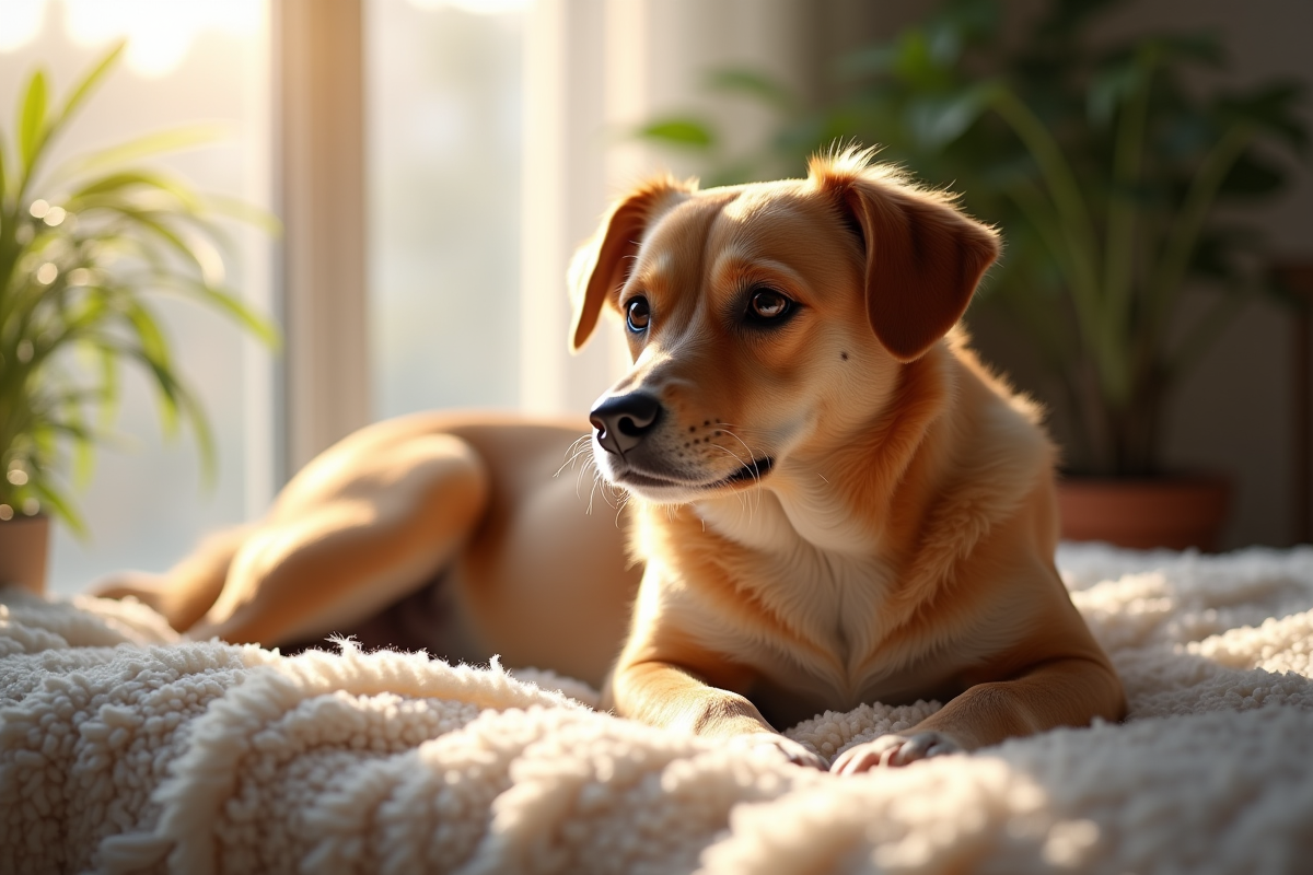 Chienne adulte élégante se relaxant près d