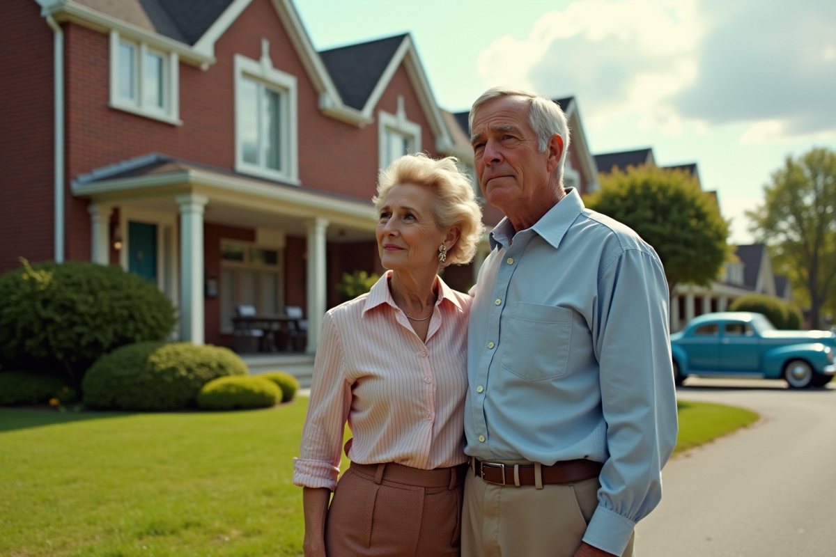 Couple canadien des années 70 devant leur maison