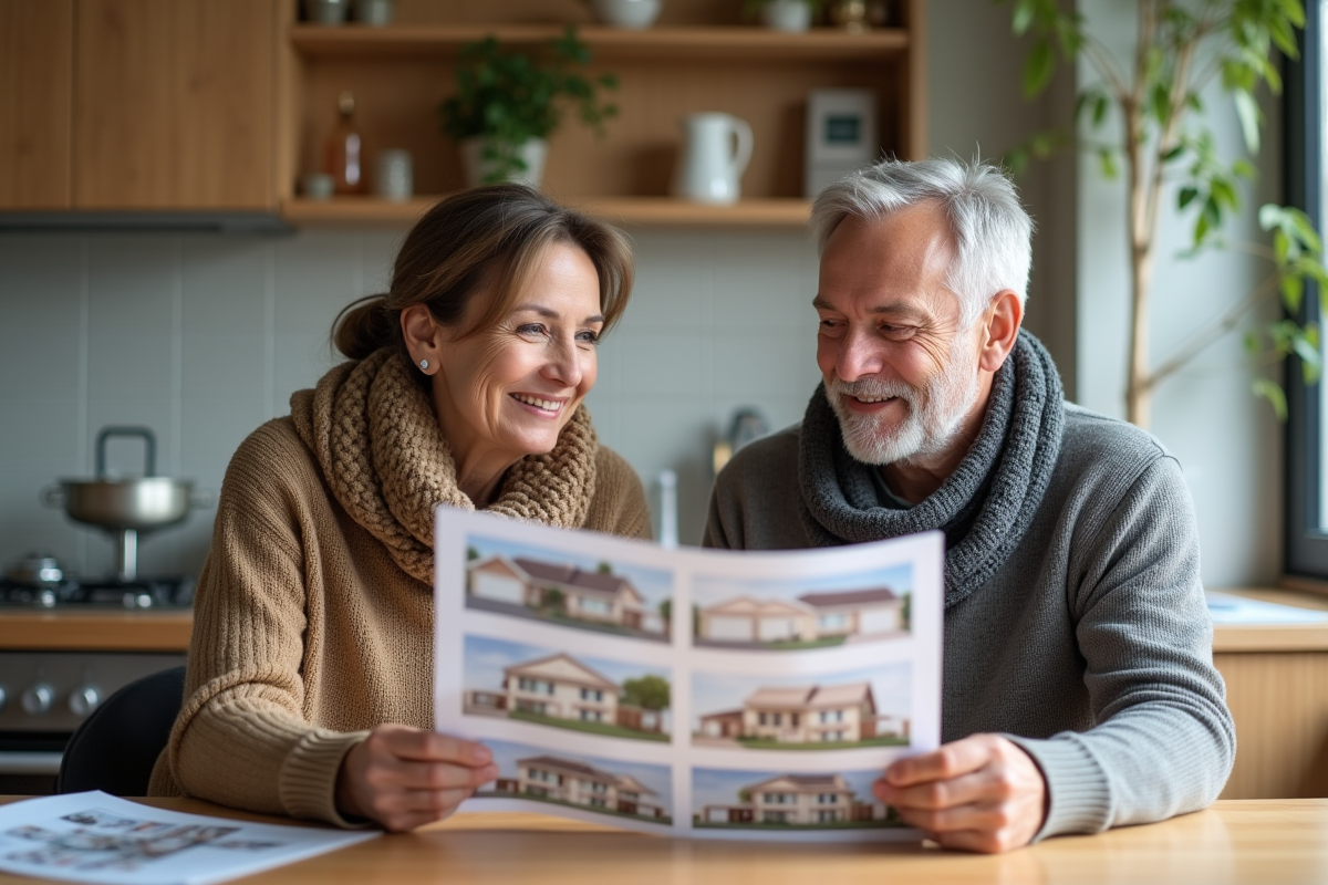 Couple discutant de listings immobiliers dans la cuisine