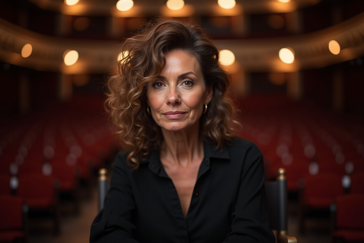 Femme élégante assise en backstage de théâtre
