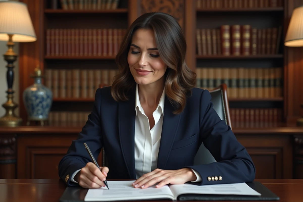 Femme en blazer dans un bureau élégant et historique
