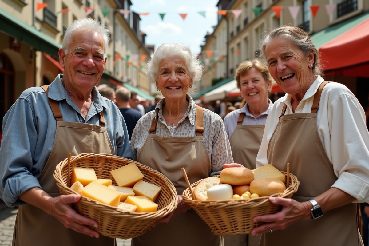 Groupe de personnes âgées en costume traditionnel lors d'une fête rurale