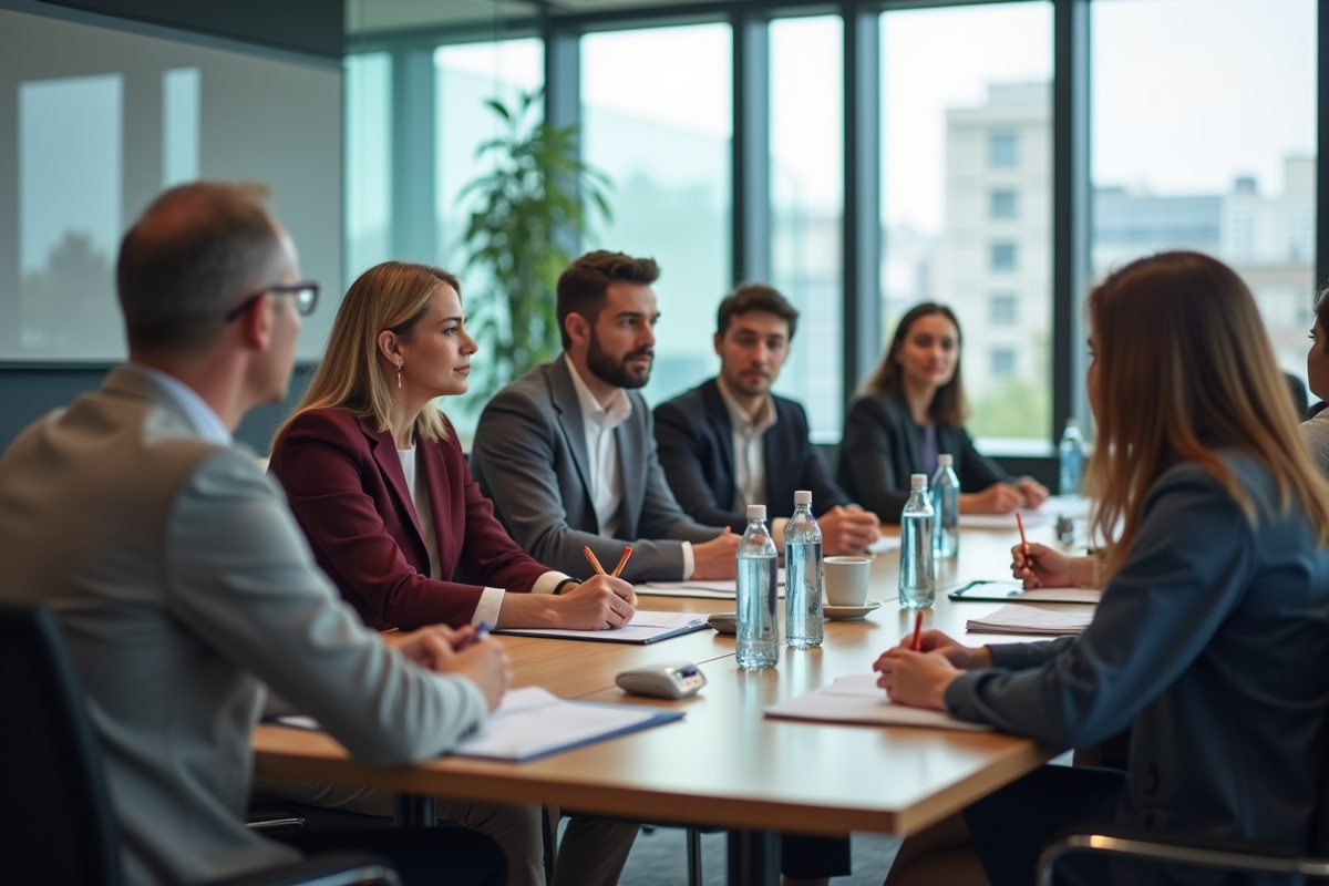 Groupe de formateurs en formation en salle lumineuse