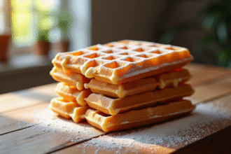 Gaufres de carnaval dorées et croustillantes avec sucre glace