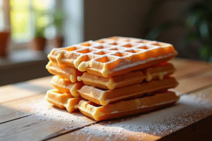 Gaufres de carnaval dorées et croustillantes avec sucre glace