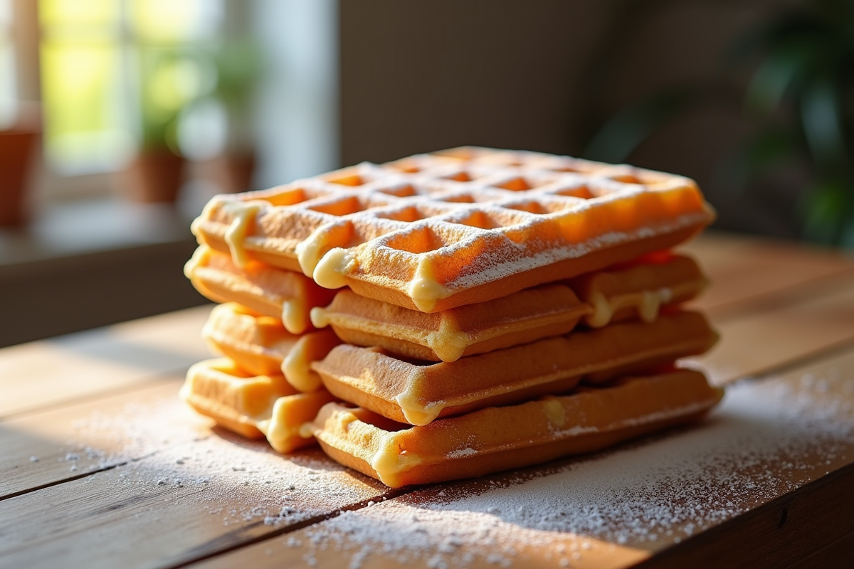 Gaufres de carnaval dorées et croustillantes avec sucre glace