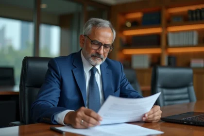 Homme d'affaires indien en costume bleu dans une salle RBI