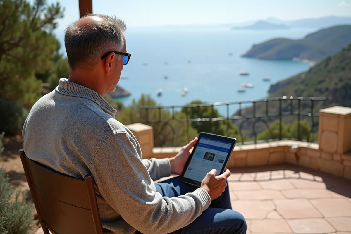 Homme corse sur terrasse avec vue sur la mer