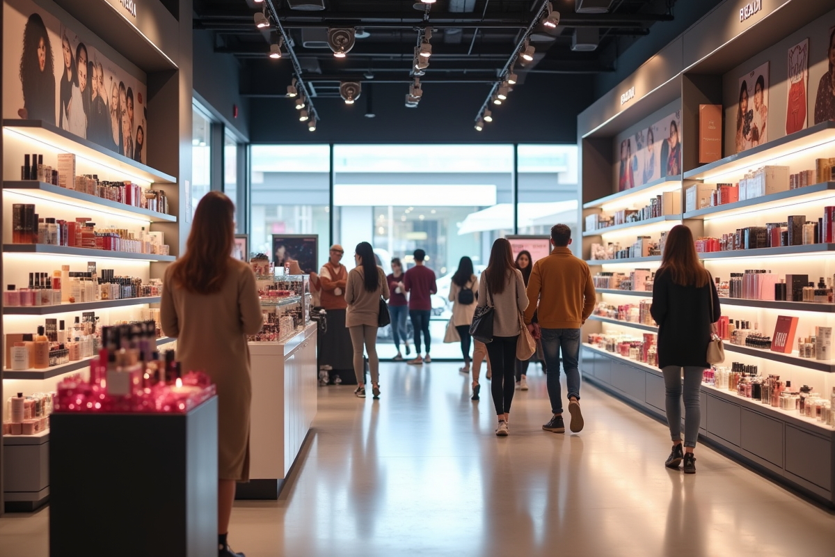 Intérieur lumineux d'un magasin Sephora bien organisé