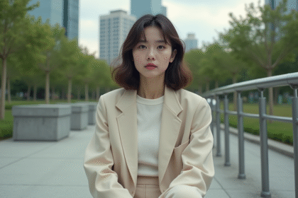 Jeune homme à l'allure androgynes dans un parc urbain