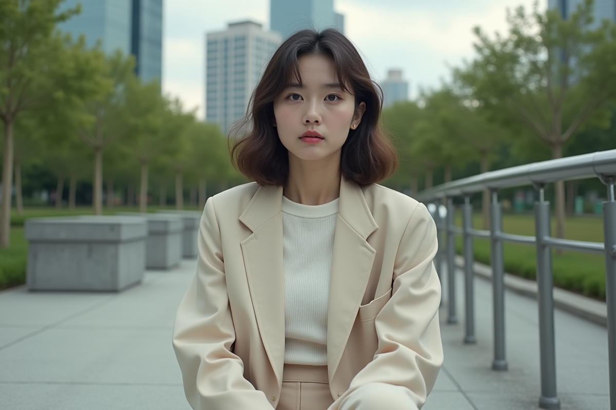 Jeune homme à l'allure androgynes dans un parc urbain