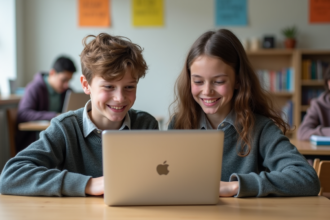 Adolescents concentrés sur un ordinateur avec MBN