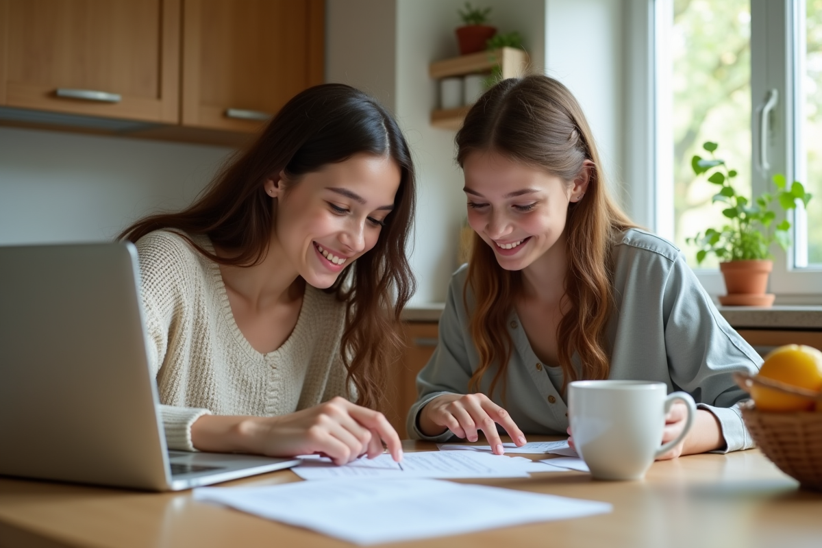 Maman et adolescente travaillant ensemble à la cuisine