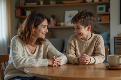 Maman et son enfant discutent à la maison