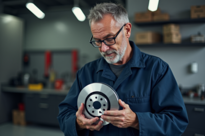 Mécanicien inspectant un disque de frein haute performance