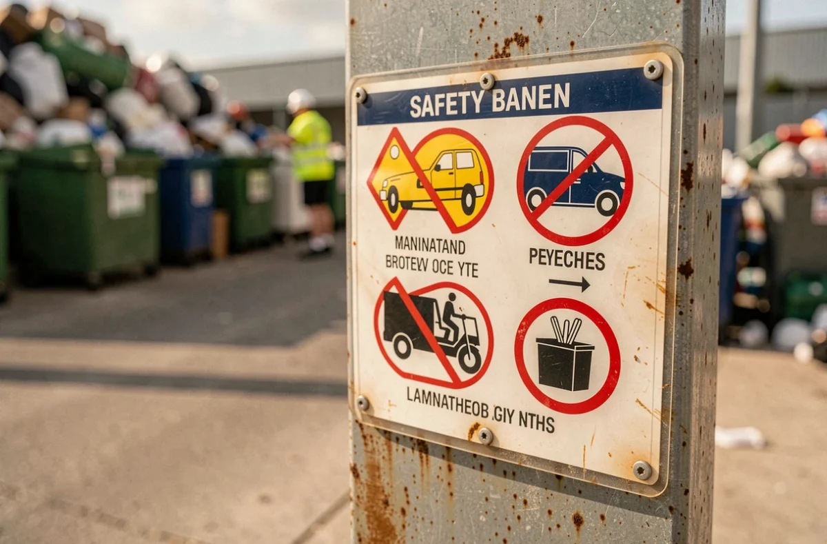 Panneau de consignes de sécurité réglementaires affiché à l'entrée de la déchèterie de la Milletière