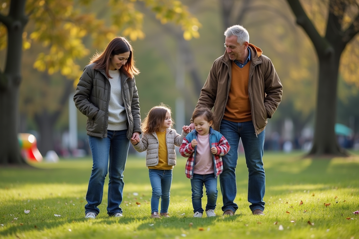 Parents jouent avec leurs enfants dans un parc
