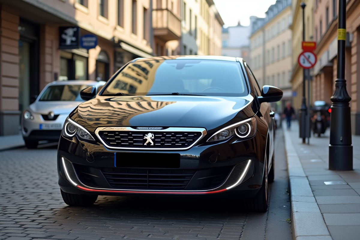 Peugeot 308 GT stationnée en ville en journée
