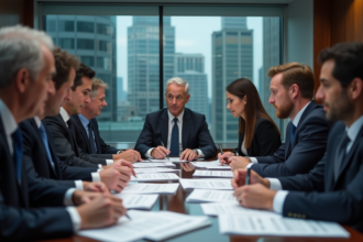 Groupe de professionnels en réunion dans un bureau moderne