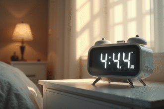 Réveil digital matin calme sur une table de nuit