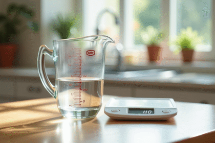 Verre mesure eau de 40 cl sur table lumineuse